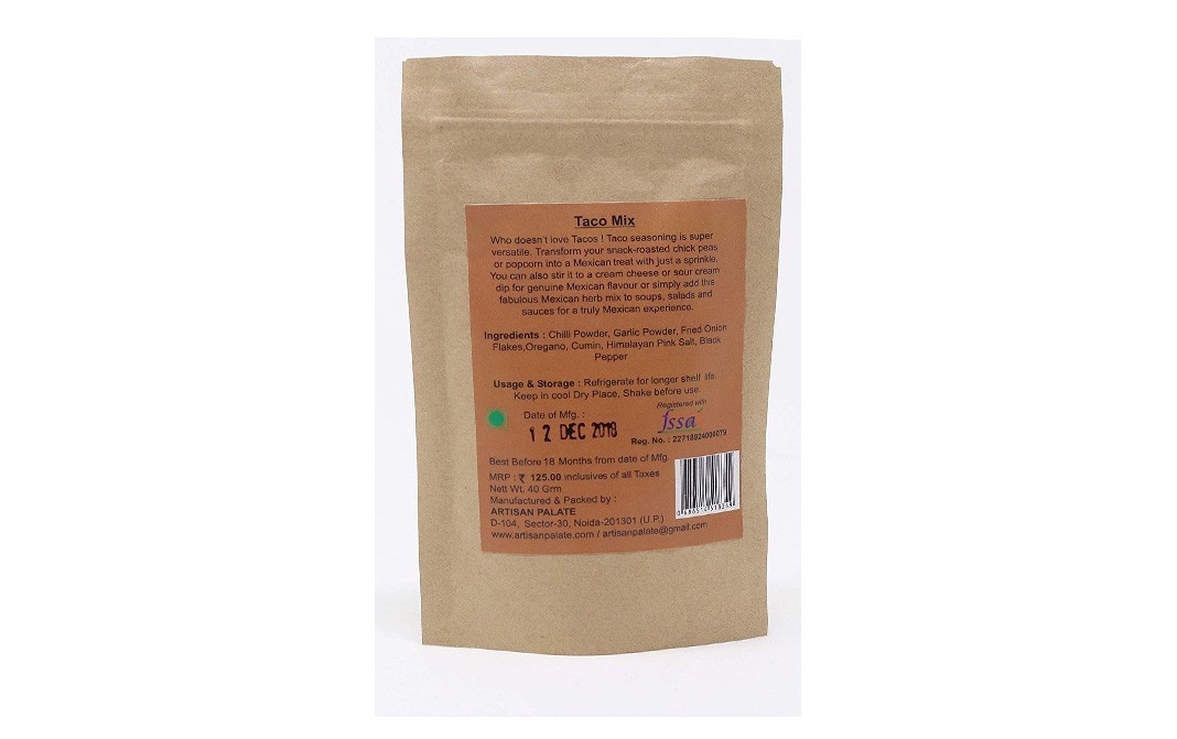 Artisan Palate All Natural Taco Mix Dip & Seasoning Mix   Pack  40 grams